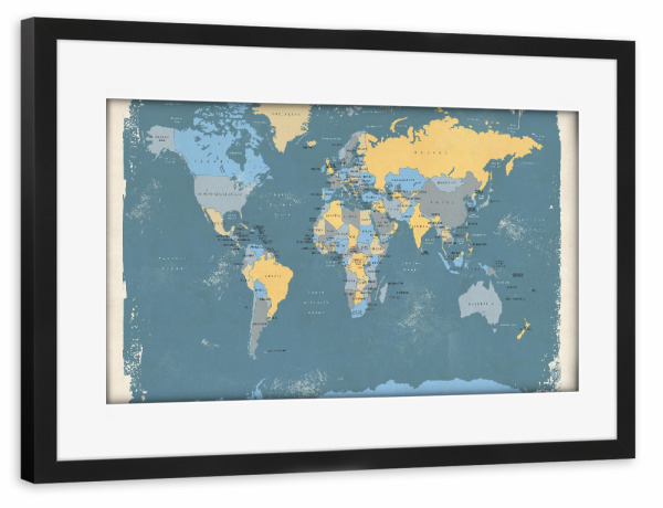 Poster mit Rahmen schwarz "World Map I" artboxONE - Reise,Reise / Länder
