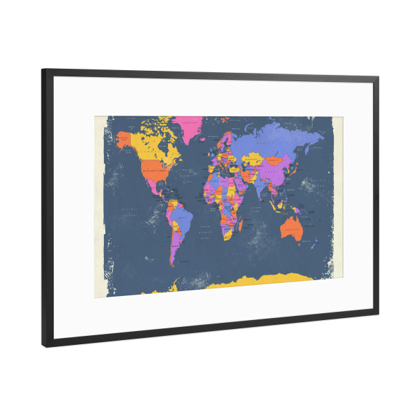 Poster mit Rahmen Schwarz (Metallic) "World Map II" artboxONE - Reise,Reise / Länder