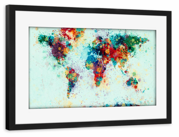 Poster mit Rahmen schwarz "World Map Paint Splashes I" artboxONE - Reise,Reise / Länder