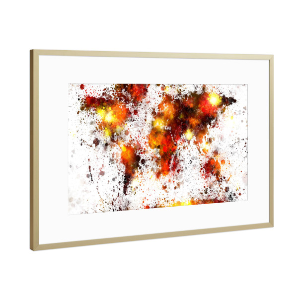 Poster mit Rahmen Gold "World Map Paint Abstract" artboxONE - Reise,Reise / Länder