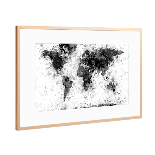 Poster mit Rahmen Kupfer "World Map Paint Splashes II" artboxONE - Schwarzweiß,Reise / Länder