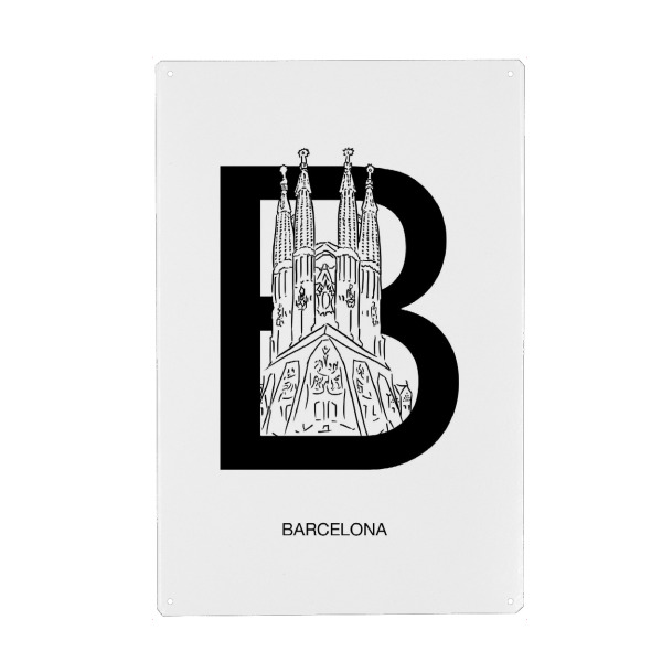 Metall Poster "Barcelona In Letters" artboxONE - Typografie,Reise,Schwarzweiß,Stift & Papier,Städte / Barcelona