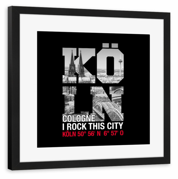 Poster mit Rahmen schwarz "I Rock Köln I" artboxONE - Städte / Köln,Typografie,Reise - Köln,Cologne,Dom,Kölnerdom,Kölnposter,Stadt,Schrift,Irock,City