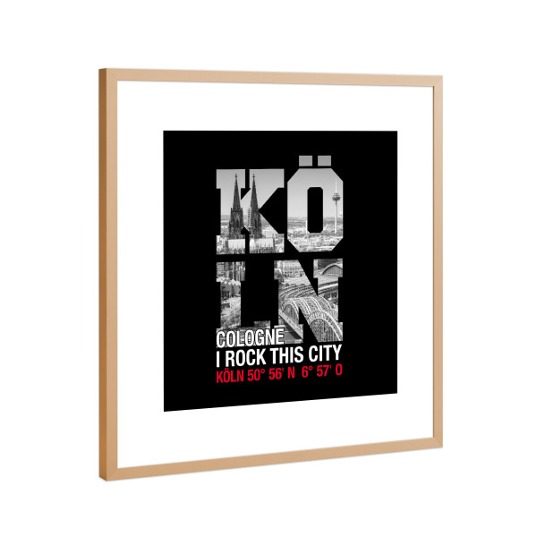 Poster mit Rahmen Kupfer "I Rock Köln I" artboxONE - Städte / Köln,Typografie,Reise - Köln,Cologne,Dom,Kölnerdom,Kölnposter,Stadt,Schrift,Irock,City