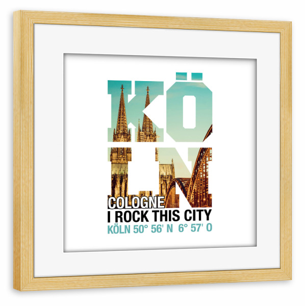 Poster mit Rahmen kiefer "I Rock Köln II" artboxONE - Städte / Köln,Typografie,Reise - Köln,Cologne,Dom,Kölnerdom,Kölnposter,Stadt,Schrift,Irock,City