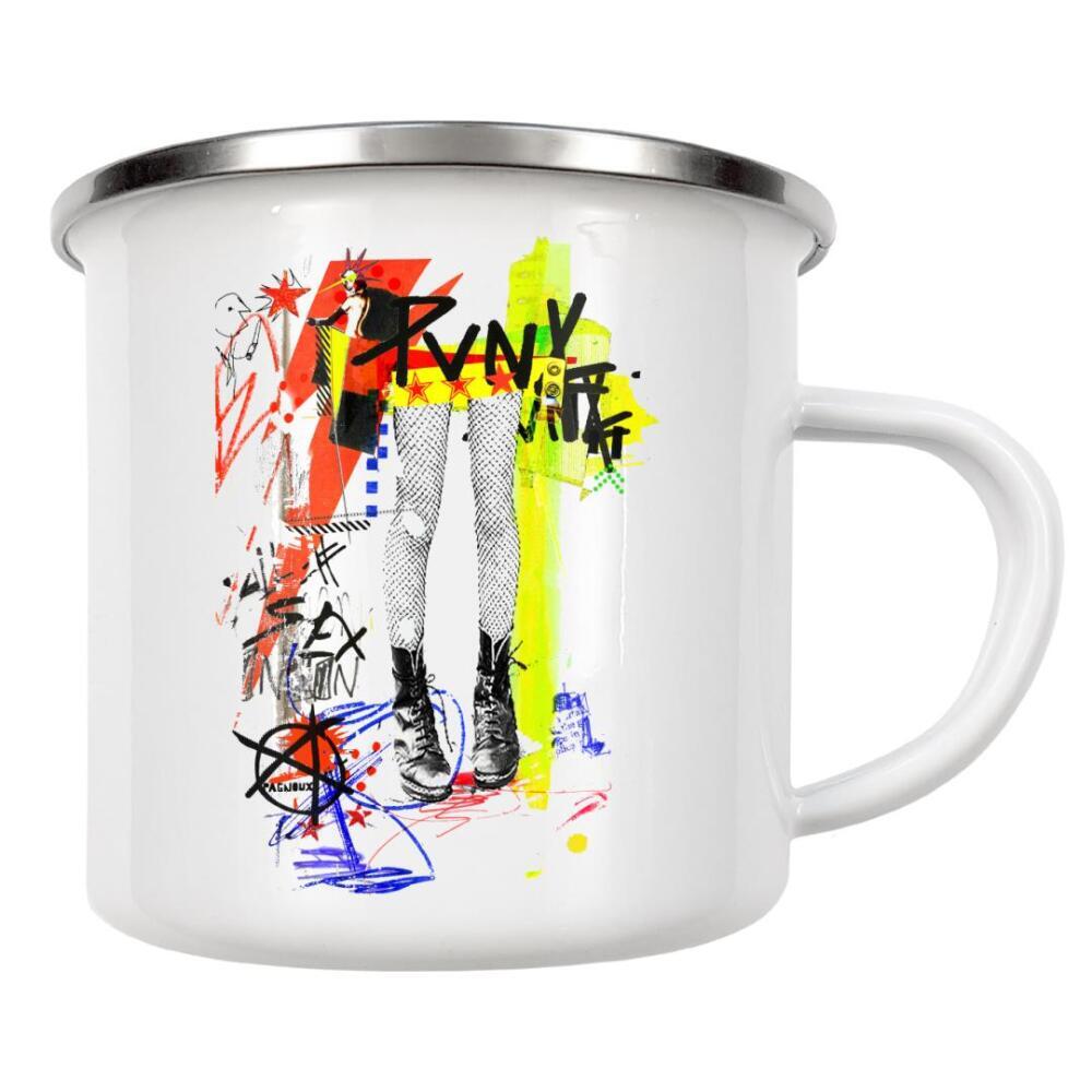 Emaille Tasse "Skinz" artboxONE - Comic,Abstrakt,Menschen - Füße,Fuss,Strumpfhose,Stiefel,Stiefel,Beine,Neon,Anarchie,Sternchen