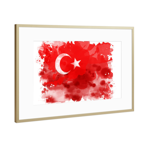 Poster mit Rahmen Gold "Flagge Türkei" artboxONE - Reise - Flag,Flags,Fun with flags,Flagge,Länder,Land,Country,Countries,Türkei,Türkische flagge