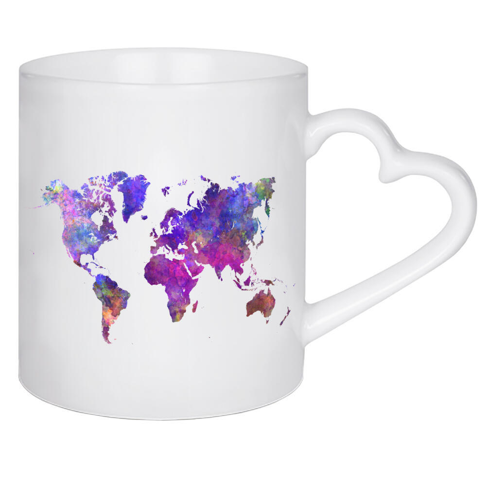 Herztasse "Aquarell Weltkarte-b" artboxONE - Reise,Abstrakt,Kartografie - Karte,Karten,Aquarell,Farbe,Weltkarte,Atlas,Flach,Bunt,Elegant,Abstrakt