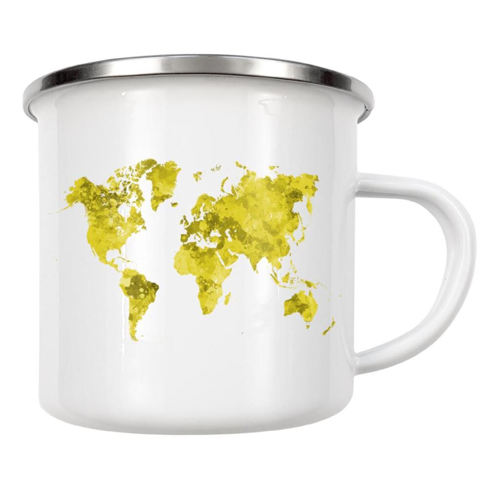 Emaille Tasse "Aquarell Weltkarte-j" artboxONE - Abstrakt,Kartografie - Karte,Karten,Aquarell,Weltkarte,Atlas,Abbildung,Flach,Bunt,Elegant,Abstrakt