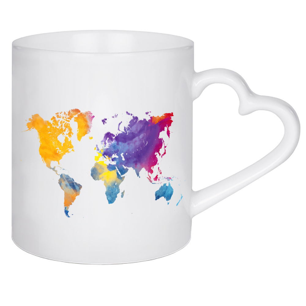 Herztasse "Watercolor world map-ad" artboxONE - Abstrakt,Kartografie - Map,Watercolor,World map,Atlas,Flat,Colorful,Elegant,Abstract,Karte,Bunt