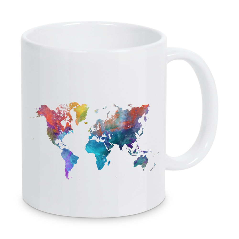 Tasse "Aquarell Weltkarte-af" artboxONE - Abstrakt,Kartografie - Karte,Karten,Aquarell,Farbe,Weltkarte,Atlas,Abbildung,Flach,Bunt,Elegant,Abstrakt