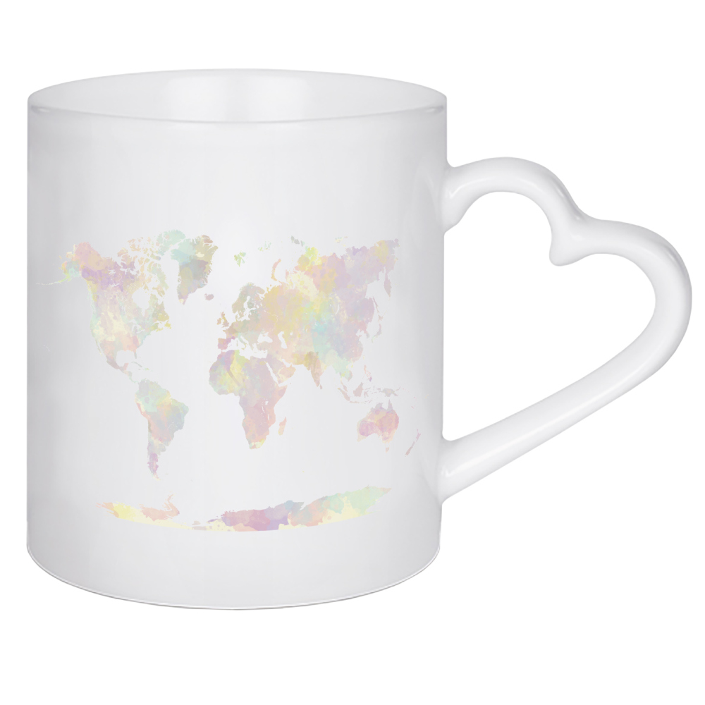 Herztasse "Aquarell Weltkarte-ai" artboxONE - Abstrakt,Kartografie - Karte,Aquarell,Farbe,Weltkarte,Atlas,Abbildung,Flach,Bunt,Elegant,Abstrakt