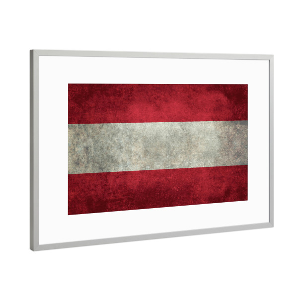 Poster mit Rahmen Silber "Flag of Austria" artboxONE - Reise,Sport / Fußball - Österreich,Flagge,Fahne,Rot-weiß gestreift