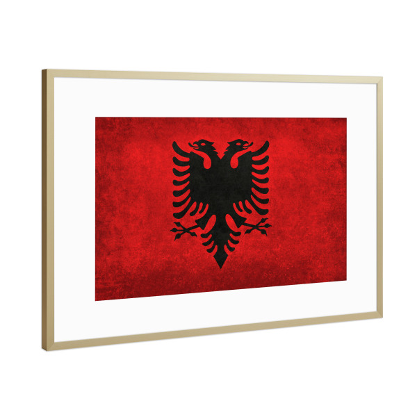 Poster mit Rahmen Gold "Albania" artboxONE - Reise - Albanien,Flagge,Fahne,Länderflagge