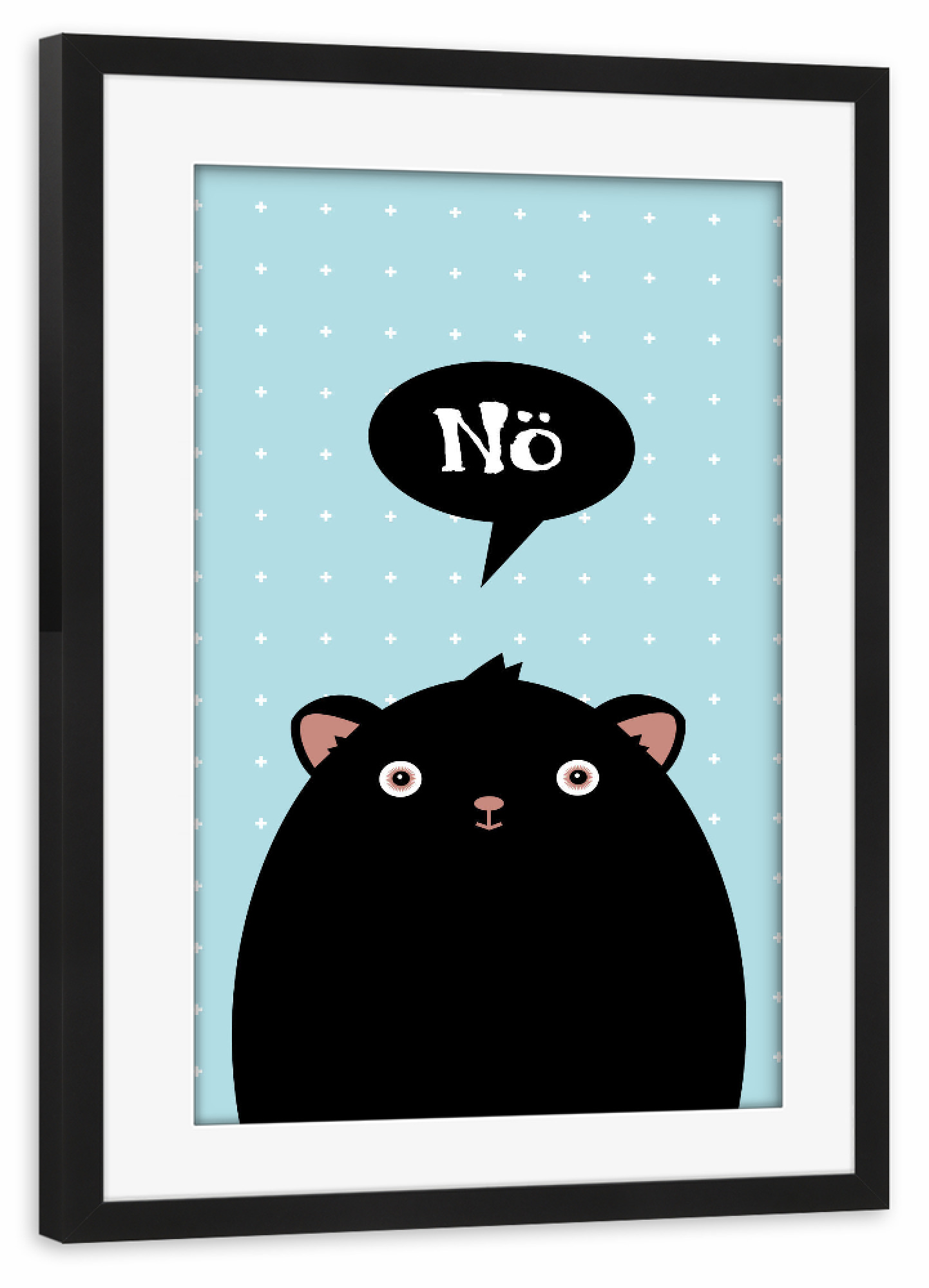 Poster mit Rahmen schwarz "Nö" artboxONE - Typografie,Für Kinder,Für Kinder,Comic - Monster,Süß,Nö,Sweet,Niedlich,Bärchen
