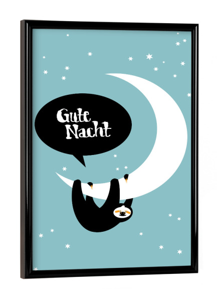 Poster mit schwarzem Rahmen "Gute Nacht Faultier" artboxONE - Typografie,Für Kinder,Für Kinder,Tiere,Comic