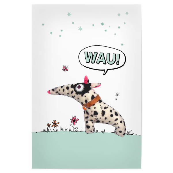 Poster 30x20 cm "Das Viech bellt" artboxONE - Für Kinder,Für Kinder,Comic - Stofftier,Kuscheltier,Typografie,Typography,Zeichnung,Süß,Sweet,Hund,Dog