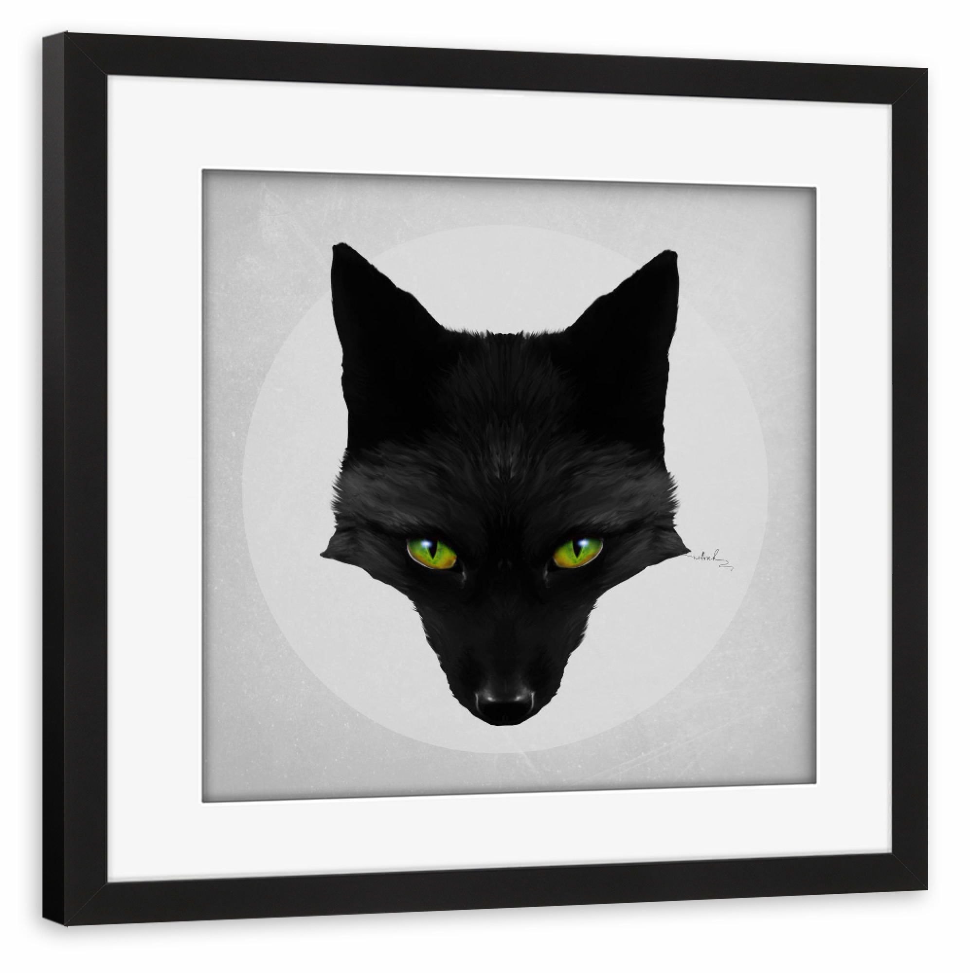 Poster mit Rahmen schwarz "Hyper Fox" artboxONE - Tiere - Fuchs,Spitze ohren,Trendtier,Heiligenschein,Silhouette