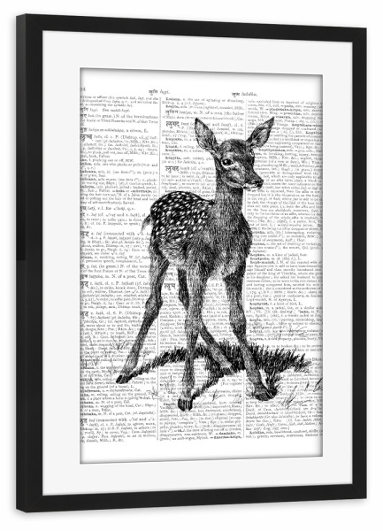 Poster mit Rahmen schwarz "Bambi" artboxONE - Tiere,Schwarzweiß,Retro,Fiktion