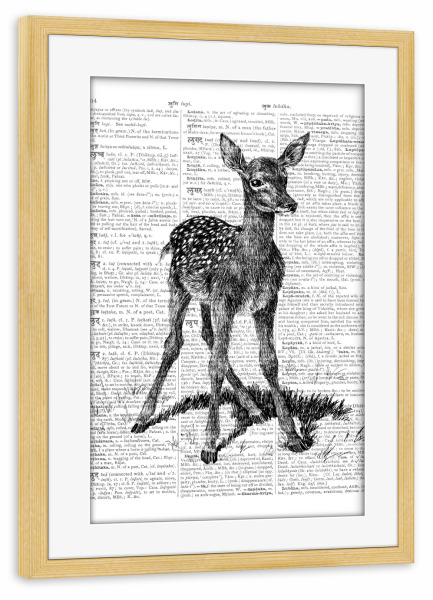 Poster mit Rahmen kiefer "Bambi" artboxONE - Tiere,Schwarzweiß,Retro,Fiktion