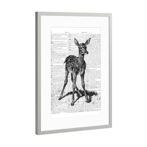 Poster mit Rahmen Silber "Bambi" artboxONE - Tiere,Schwarzweiß,Retro,Fiktion