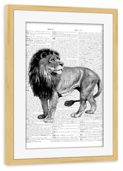Poster mit Rahmen kiefer "Lion Heart" artboxONE - Tiere,Schwarzweiß,Retro