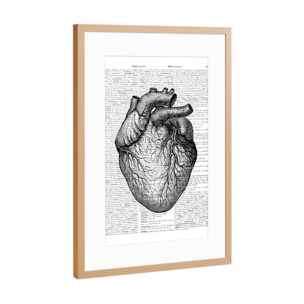 Poster mit Rahmen Kupfer "Heart" artboxONE - Schwarzweiß
