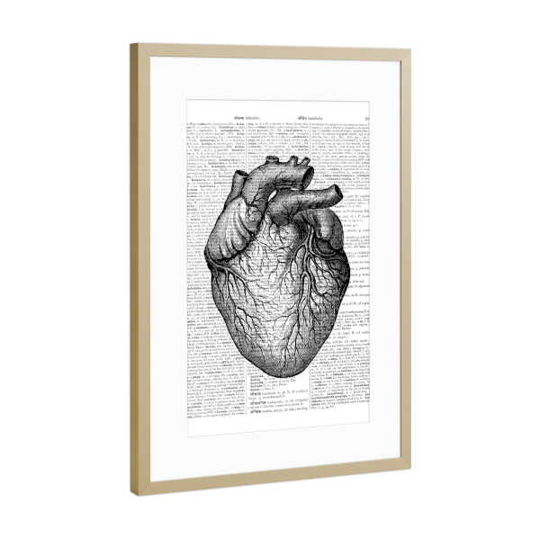 Poster mit Rahmen Gold "Heart" artboxONE - Schwarzweiß