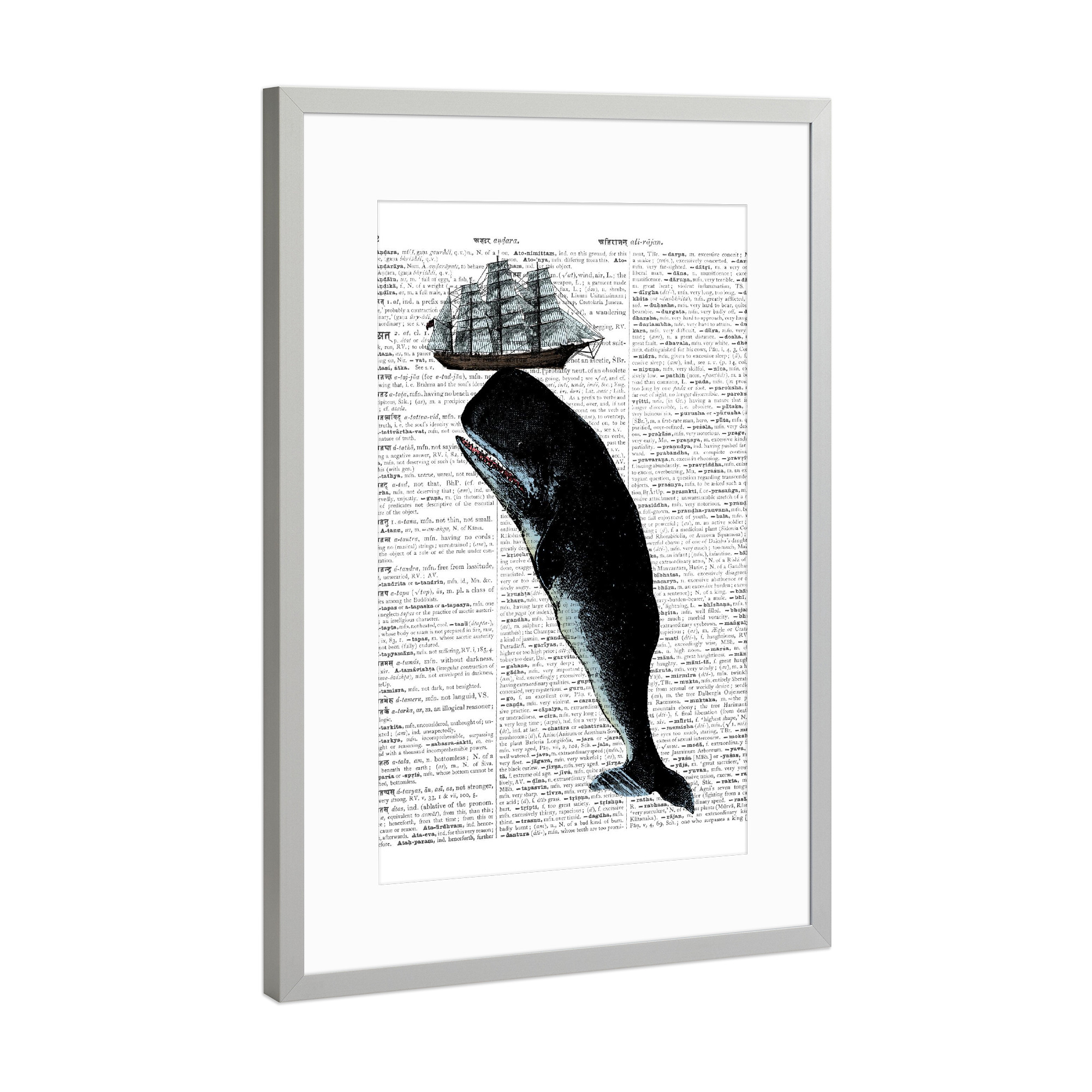 Poster mit Rahmen Silber "Moby" artboxONE - Tiere,Schwarzweiß,Unterwasser,Retro,Fiktion