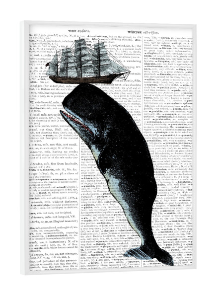 Poster mit weißem Rahmen "Moby" artboxONE - Tiere,Schwarzweiß,Unterwasser,Retro,Fiktion