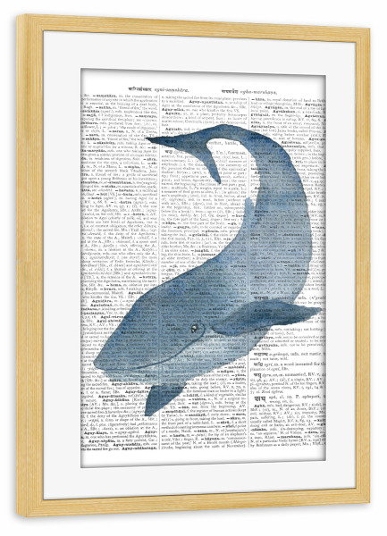 Poster mit Rahmen kiefer "Blue Whale II" artboxONE - Tiere,Unterwasser,Retro,Fiktion