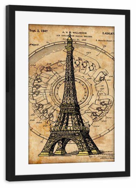Poster mit Rahmen schwarz "Steampunk Eiffel Tower" artboxONE - Städte,Retro