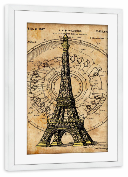 Poster mit Rahmen weiß "Steampunk Eiffel Tower" artboxONE - Städte,Retro