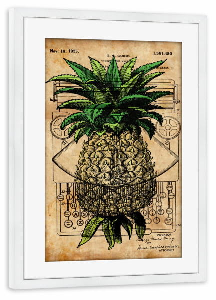 Poster mit Rahmen weiß "Steampunk Pineapple" artboxONE - Floral,Essen & Trinken,Retro