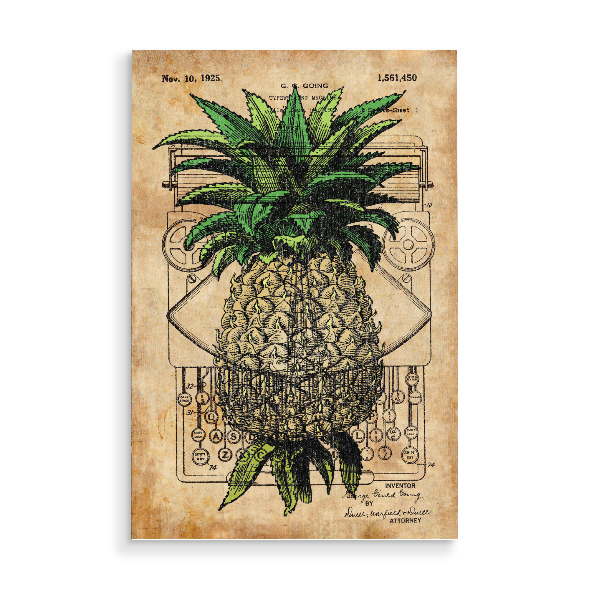 Holzbild "Steampunk Pineapple" artboxONE - Floral,Essen & Trinken,Retro