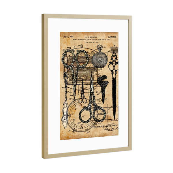Poster mit Rahmen Gold "Steampunk Scissors" artboxONE - Retro