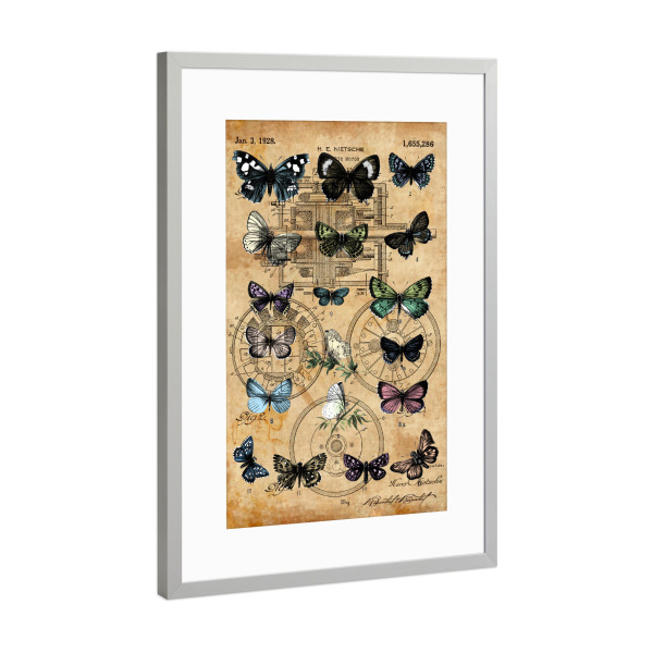 Poster mit Rahmen Silber "Steampunk Butterflies" artboxONE - Tiere,Retro