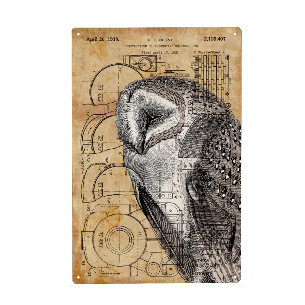 Metall Poster "Steampunk Owl" artboxONE - Tiere,Retro,Fiktion