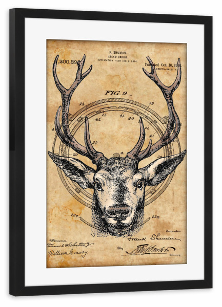 Poster mit Rahmen schwarz "Steampunk Deer" artboxONE - Tiere,Retro,Fiktion