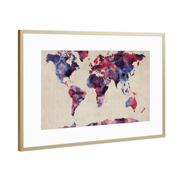 Poster mit Rahmen Gold "World Map Abstract Painting III" artboxONE - Reise / Länder