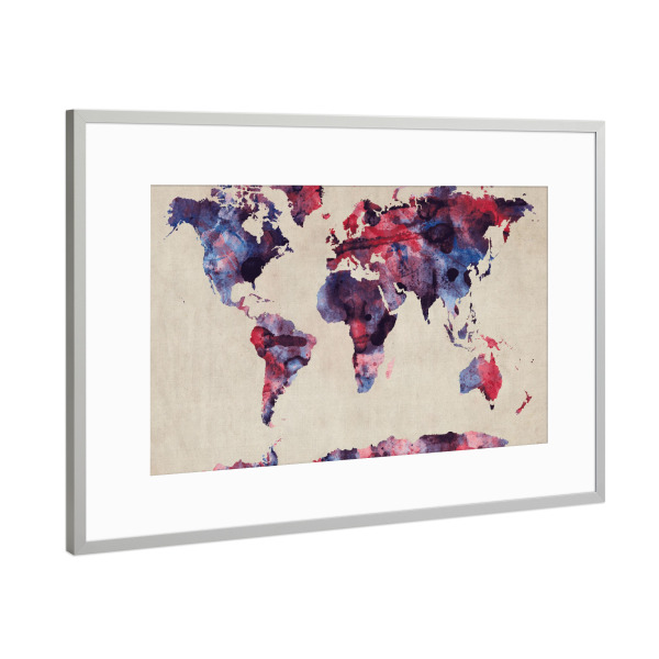 Poster mit Rahmen Silber "World Map Abstract Painting III" artboxONE - Reise / Länder