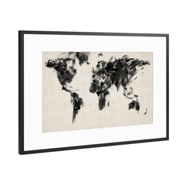 Poster mit Rahmen Schwarz (Metallic) "World Map Abstract Painting II" artboxONE - Reise,Schwarzweiß,Reise / Länder