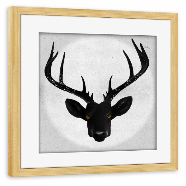 Poster mit Rahmen kiefer "Hyper Cervidae" artboxONE - Tiere,Schwarzweiß - Hirsch,Geweih,Dear,Glitzer,Funkel,Wanddeko