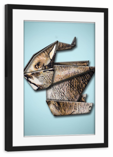 Poster mit Rahmen schwarz "Blue elephant" artboxONE - Tiere,Origami
