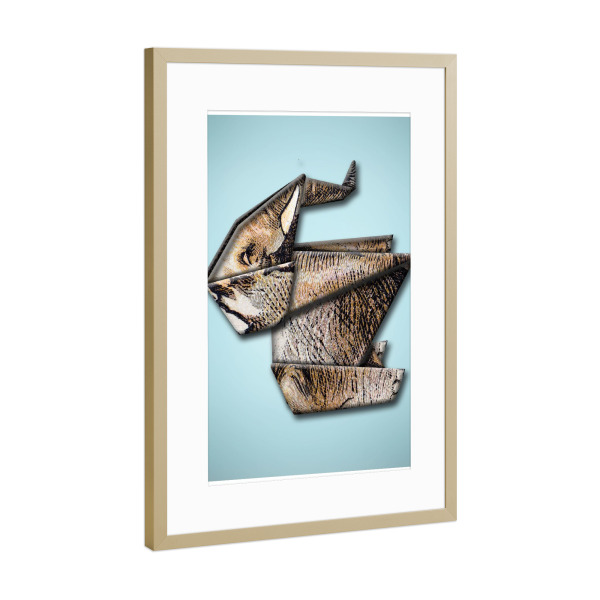 Poster mit Rahmen Gold "Blue elephant" artboxONE - Tiere,Origami