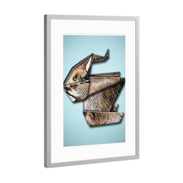 Poster mit Rahmen Silber "Blue elephant" artboxONE - Tiere,Origami