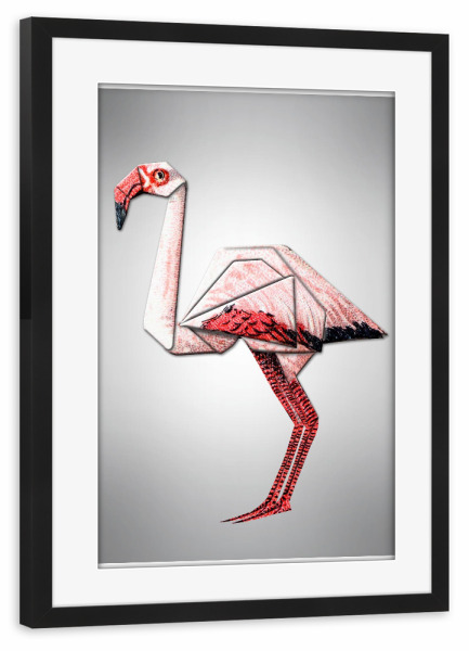 Poster mit Rahmen schwarz "Lonely Flamingo" artboxONE - Tiere,Origami