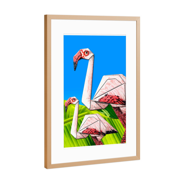 Poster mit Rahmen Kupfer "Rosa Flamingo" artboxONE - Tiere,Origami