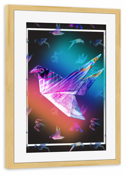 Poster mit Rahmen kiefer "Color Birdy" artboxONE - Tiere,Origami