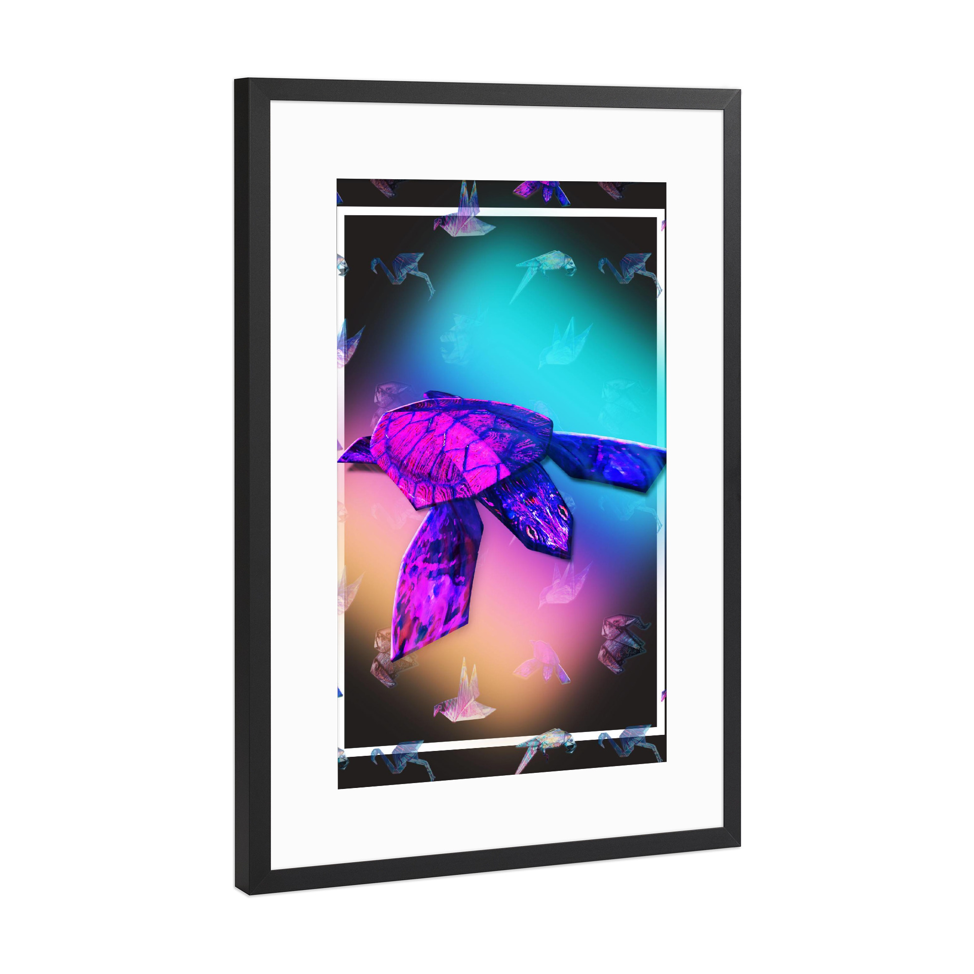 Poster mit Rahmen Schwarz (Metallic) "Schildkröte" artboxONE - Tiere,Origami